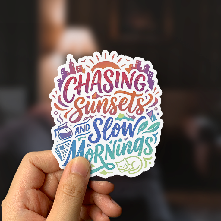Chasing Sunsets and Slow Mornings Sticker