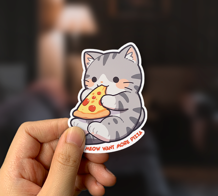 Meow Want More Pizza Sticker