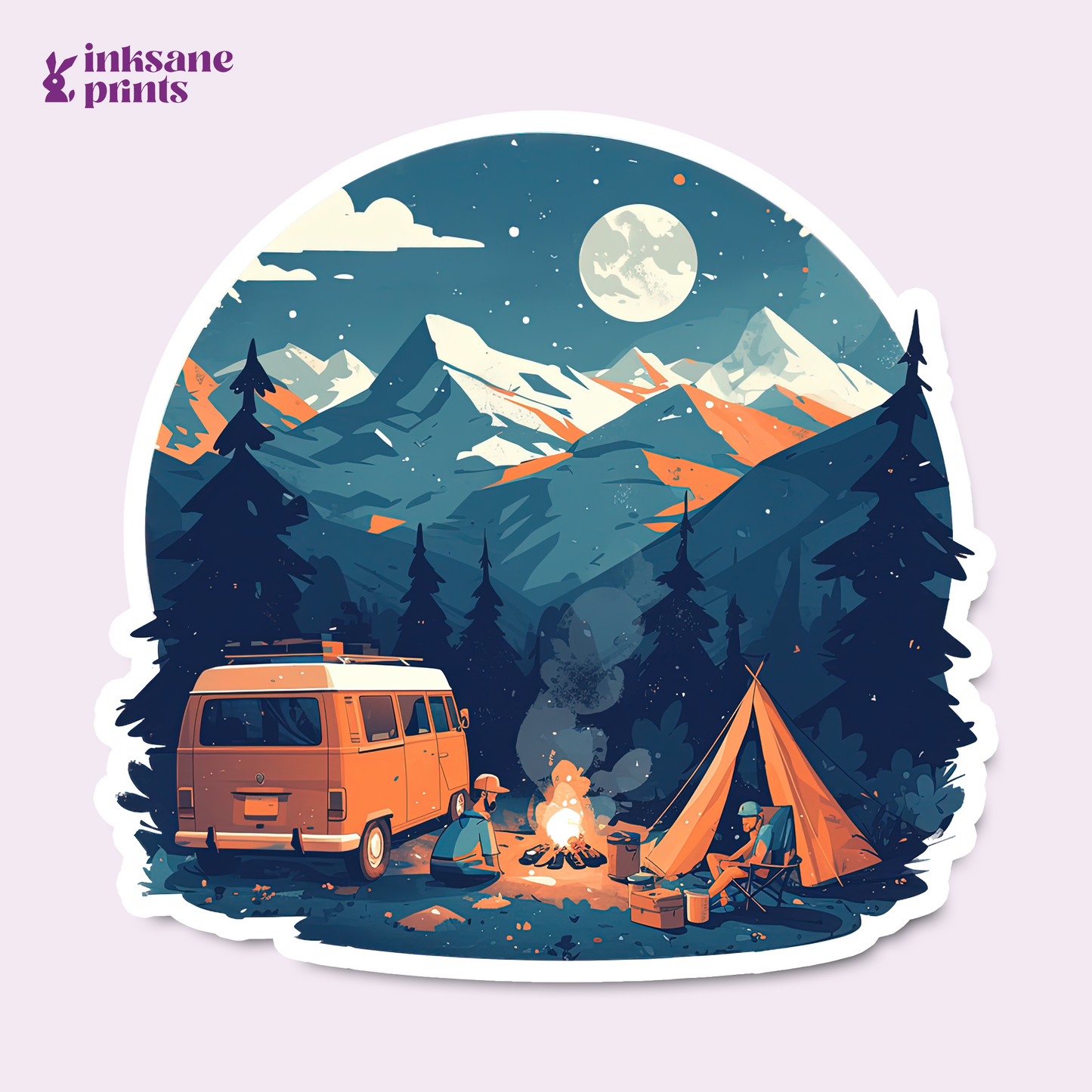 Campers in Moonlight Sticker