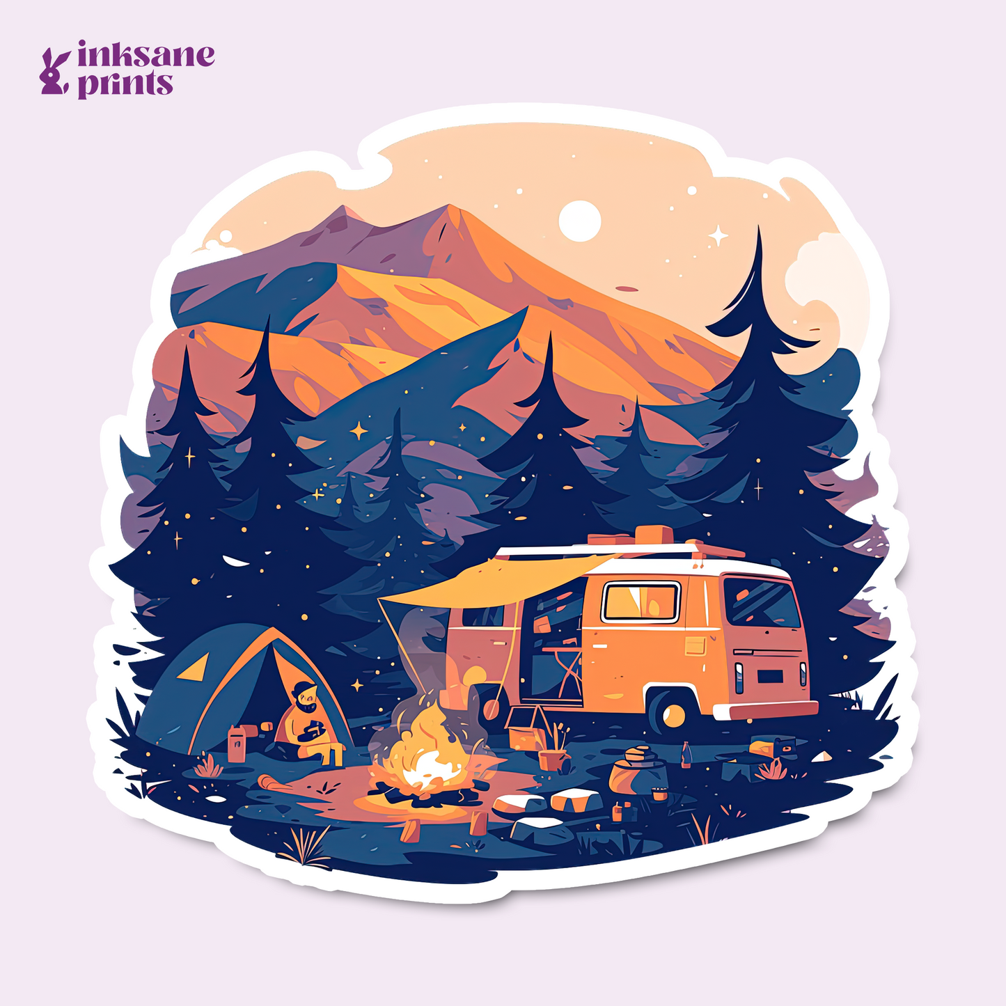 Campers At Sunset Sticker
