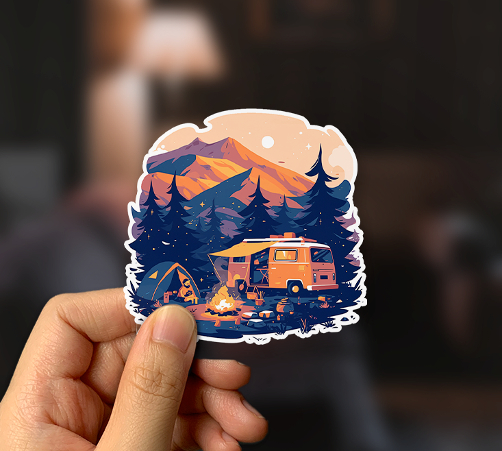 Campers At Sunset Sticker